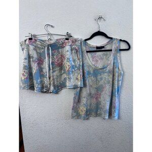 Floral Lounge Tank & Shorts Set By Polo Ralph Lauren women  Size large Blue & Pi